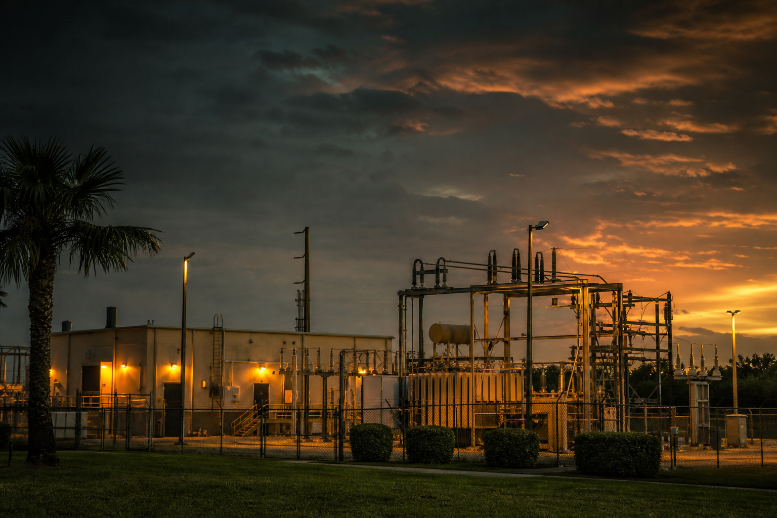 Site 132 utility infrastructure at dusk
