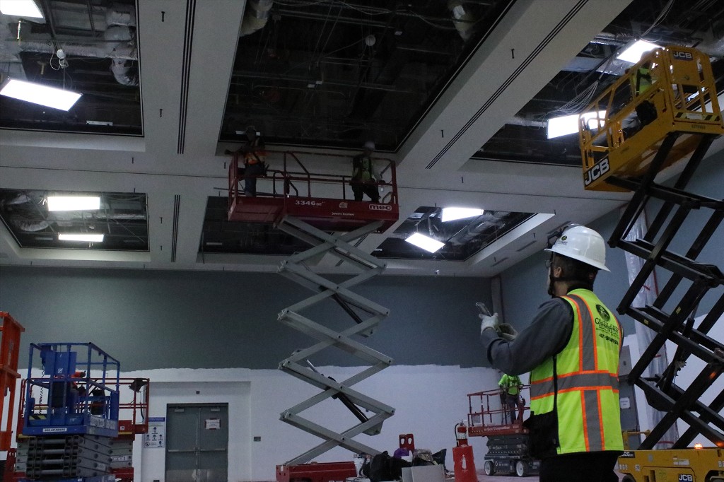 Ceiling electrical rough-in from scissor lifts