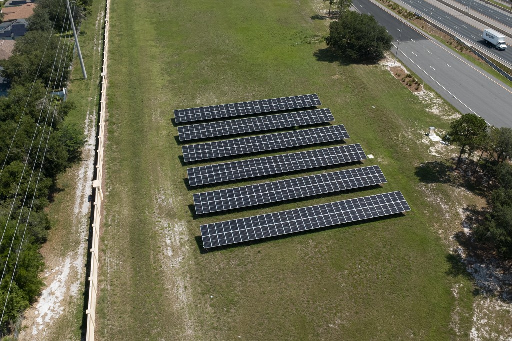 Ground-mount solar field along the highway