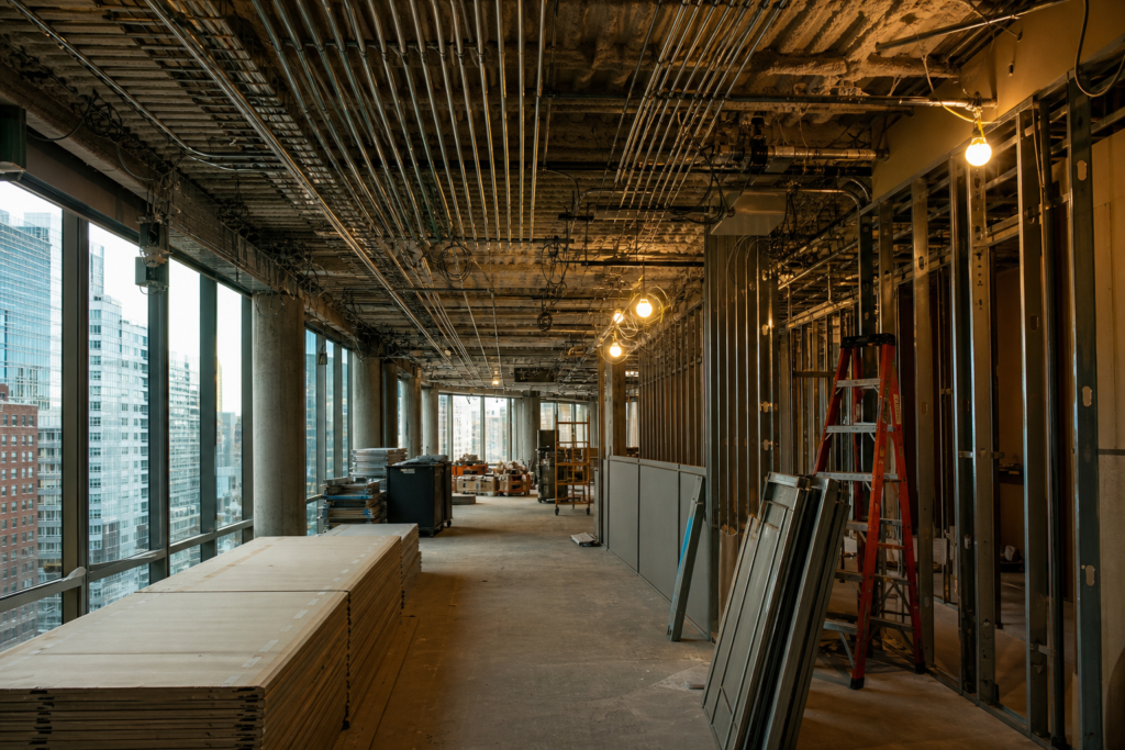 Commercial interior build-out with electrical rough-in