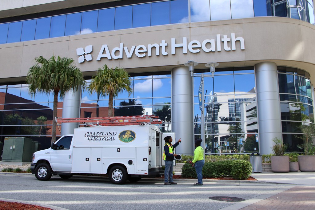 Grassland Electrical service van at AdventHealth
