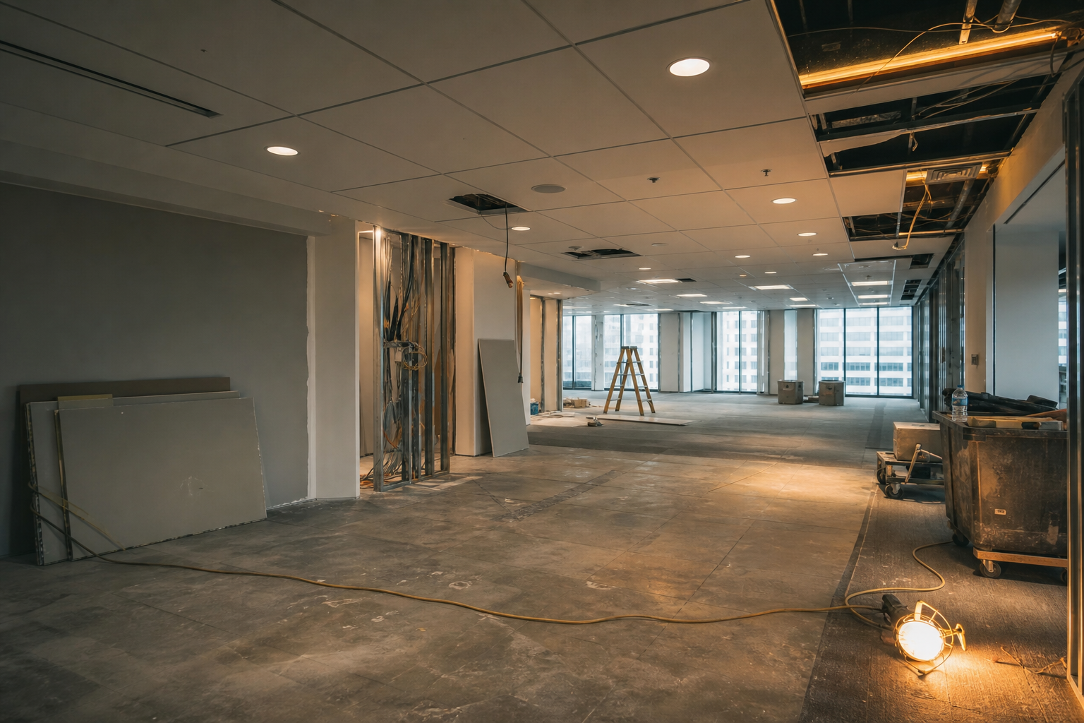 Commercial interior renovation with new lighting installation